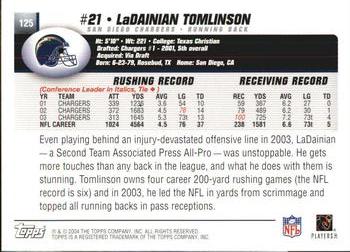 2004 Topps #125 LaDainian Tomlinson Back