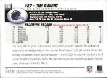 2004 Topps #143 Tim Dwight Back