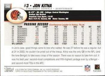 2004 Topps #240 Jon Kitna Back