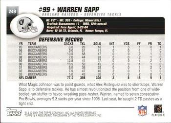 2004 Topps #249 Warren Sapp Back