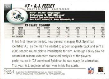 2004 Topps #278 A.J. Feeley Back