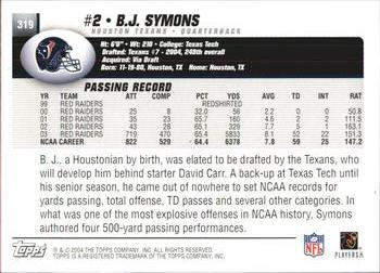 2004 Topps #319 B.J. Symons Back