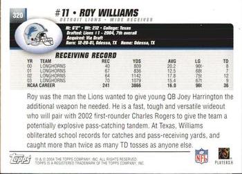2004 Topps #320 Roy Williams Back