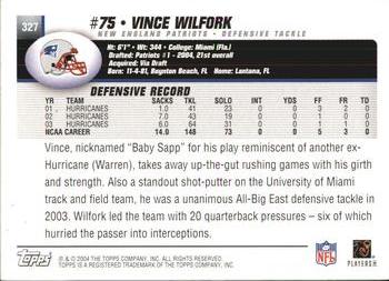 2004 Topps #327 Vince Wilfork Back