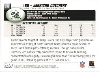 2004 Topps #339 Jerricho Cotchery Back