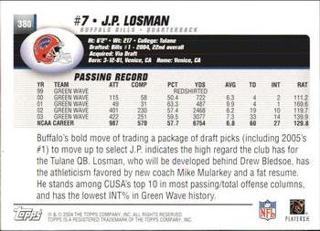 2004 Topps #380 J.P. Losman Back