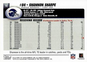 2004 Topps #16 Shannon Sharpe Back