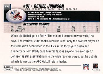 2004 Topps #179 Bethel Johnson Back
