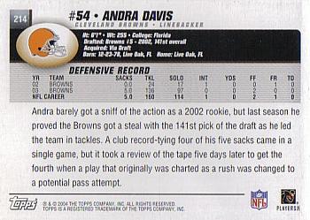 2004 Topps #214 Andra Davis Back