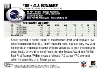 2004 Topps #336 D.J. Williams Back