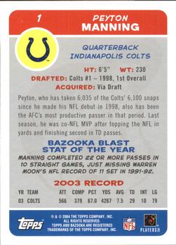 2004 Bazooka #1 Peyton Manning Back