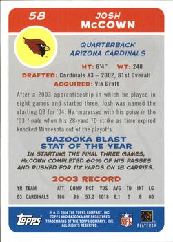2004 Bazooka #58 Josh McCown Back
