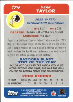 2004 Bazooka #174 Sean Taylor Back