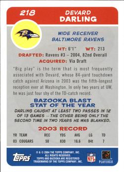 2004 Bazooka #218 Devard Darling Back