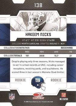 2009 Donruss Elite - Status #138 Hakeem Nicks Back