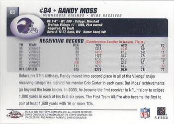 2004 Topps Chrome #65 Randy Moss Back