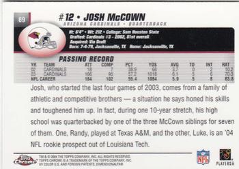 2004 Topps Chrome #69 Josh McCown Back
