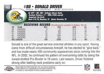 2004 Topps Chrome #143 Donald Driver Back