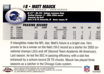 2004 Topps Chrome #269 Matt Mauck Back