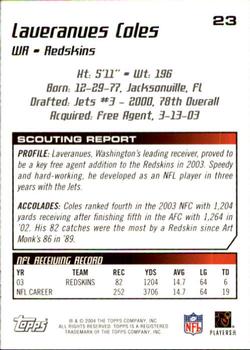 2004 Topps Draft Picks & Prospects #23 Laveranues Coles Back