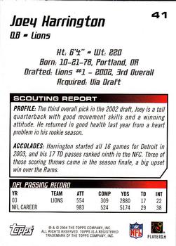 2004 Topps Draft Picks & Prospects #41 Joey Harrington Back