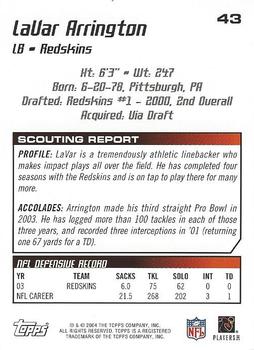 2004 Topps Draft Picks & Prospects #43 LaVar Arrington Back