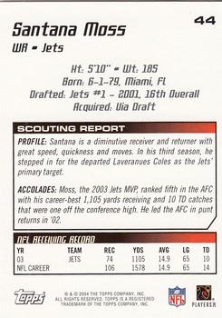 2004 Topps Draft Picks & Prospects #44 Santana Moss Back
