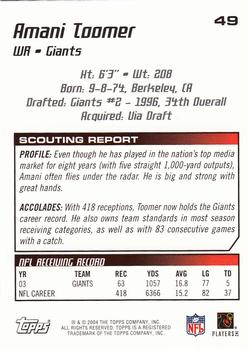 2004 Topps Draft Picks & Prospects #49 Amani Toomer Back