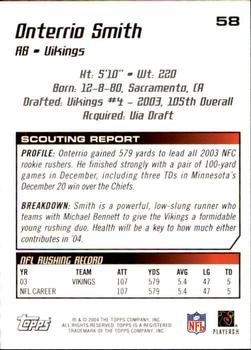 2004 Topps Draft Picks & Prospects #58 Onterrio Smith Back