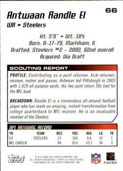 2004 Topps Draft Picks & Prospects #66 Antwaan Randle El Back