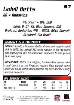 2004 Topps Draft Picks & Prospects #67 Ladell Betts Back