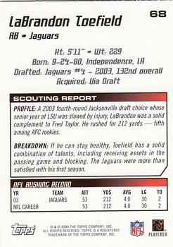 2004 Topps Draft Picks & Prospects #68 LaBrandon Toefield Back