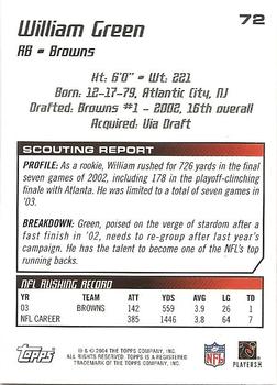 2004 Topps Draft Picks & Prospects #72 William Green Back
