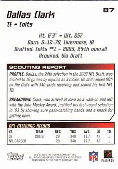 2004 Topps Draft Picks & Prospects #87 Dallas Clark Back
