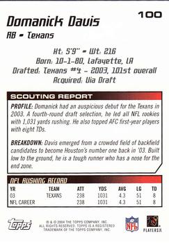 2004 Topps Draft Picks & Prospects #100 Domanick Davis Back