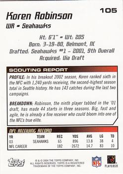 2004 Topps Draft Picks & Prospects #105 Koren Robinson Back