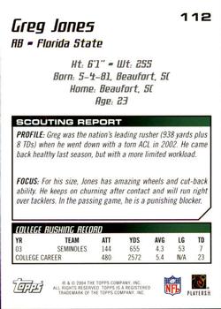2004 Topps Draft Picks & Prospects #112 Greg Jones Back