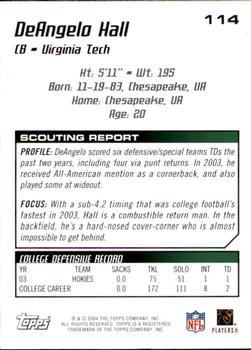 2004 Topps Draft Picks & Prospects #114 DeAngelo Hall Back
