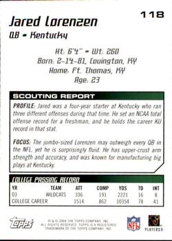2004 Topps Draft Picks & Prospects #118 Jared Lorenzen Back