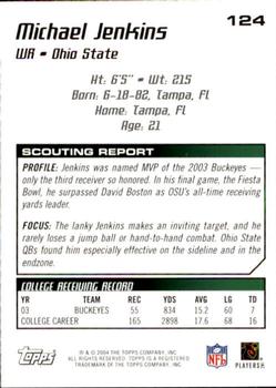 2004 Topps Draft Picks & Prospects #124 Michael Jenkins Back