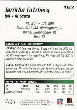 2004 Topps Draft Picks & Prospects #127 Jerricho Cotchery Back