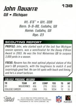 2004 Topps Draft Picks & Prospects #138 John Navarre Back