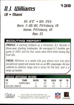 2004 Topps Draft Picks & Prospects #139 D.J. Williams Back