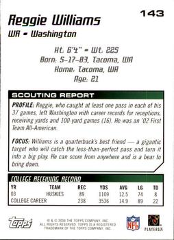 2004 Topps Draft Picks & Prospects #143 Reggie Williams Back
