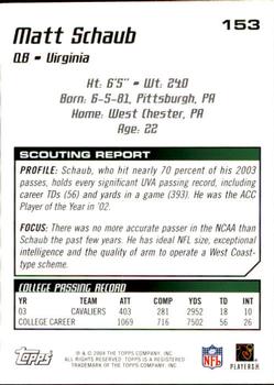 2004 Topps Draft Picks & Prospects #153 Matt Schaub Back