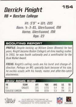 2004 Topps Draft Picks & Prospects #154 Derrick Knight Back