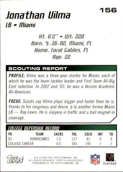 2004 Topps Draft Picks & Prospects #156 Jonathan Vilma Back