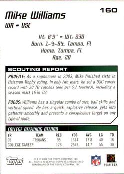 2004 Topps Draft Picks & Prospects #160 Mike Williams Back
