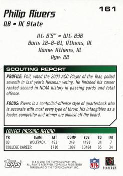 2004 Topps Draft Picks & Prospects #161 Philip Rivers Back