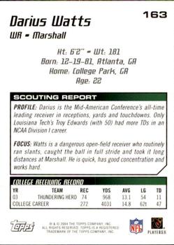 2004 Topps Draft Picks & Prospects #163 Darius Watts Back